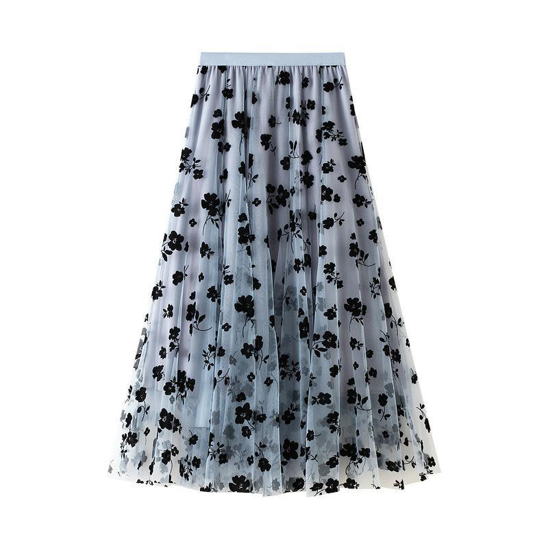Midi Skirt Floral - Elegant Floral Women Tulle Skirts High