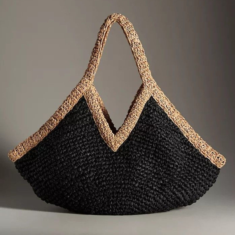 Colorblock Straw Woven Tote Ba - огляд і ціна Crochet Bag Raffia