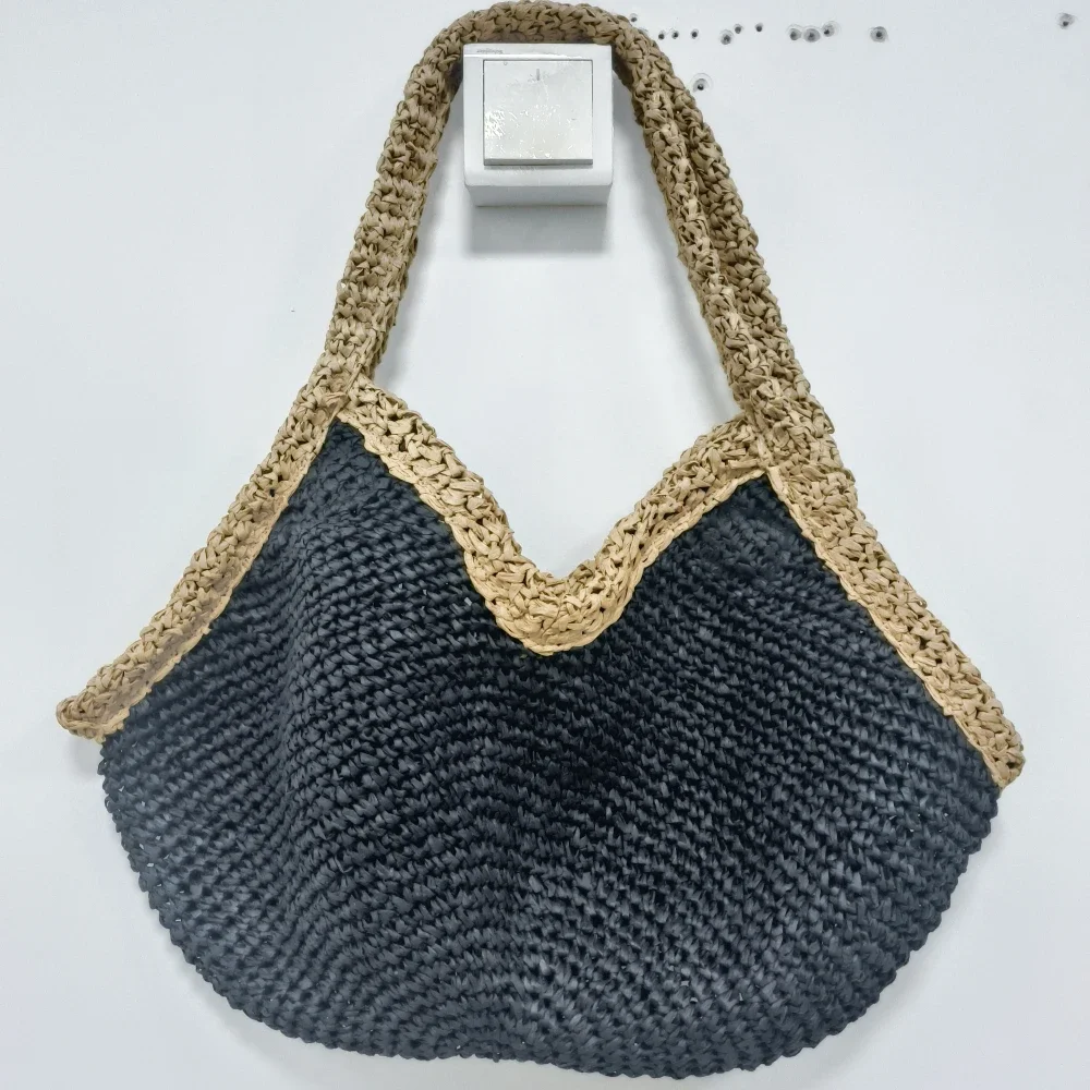 Colorblock Straw Woven Tote Ba - огляд і ціна Crochet Bag Raffia