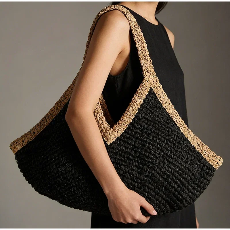 Colorblock Straw Woven Tote Ba - огляд і ціна Crochet Bag Raffia